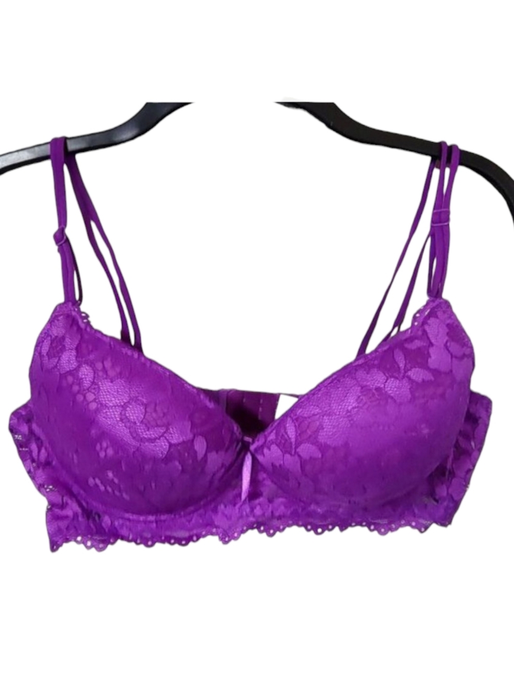 Purple Floral Lace Underwired Push Up Bra Back Closure Adjustable Strap 36C (80C